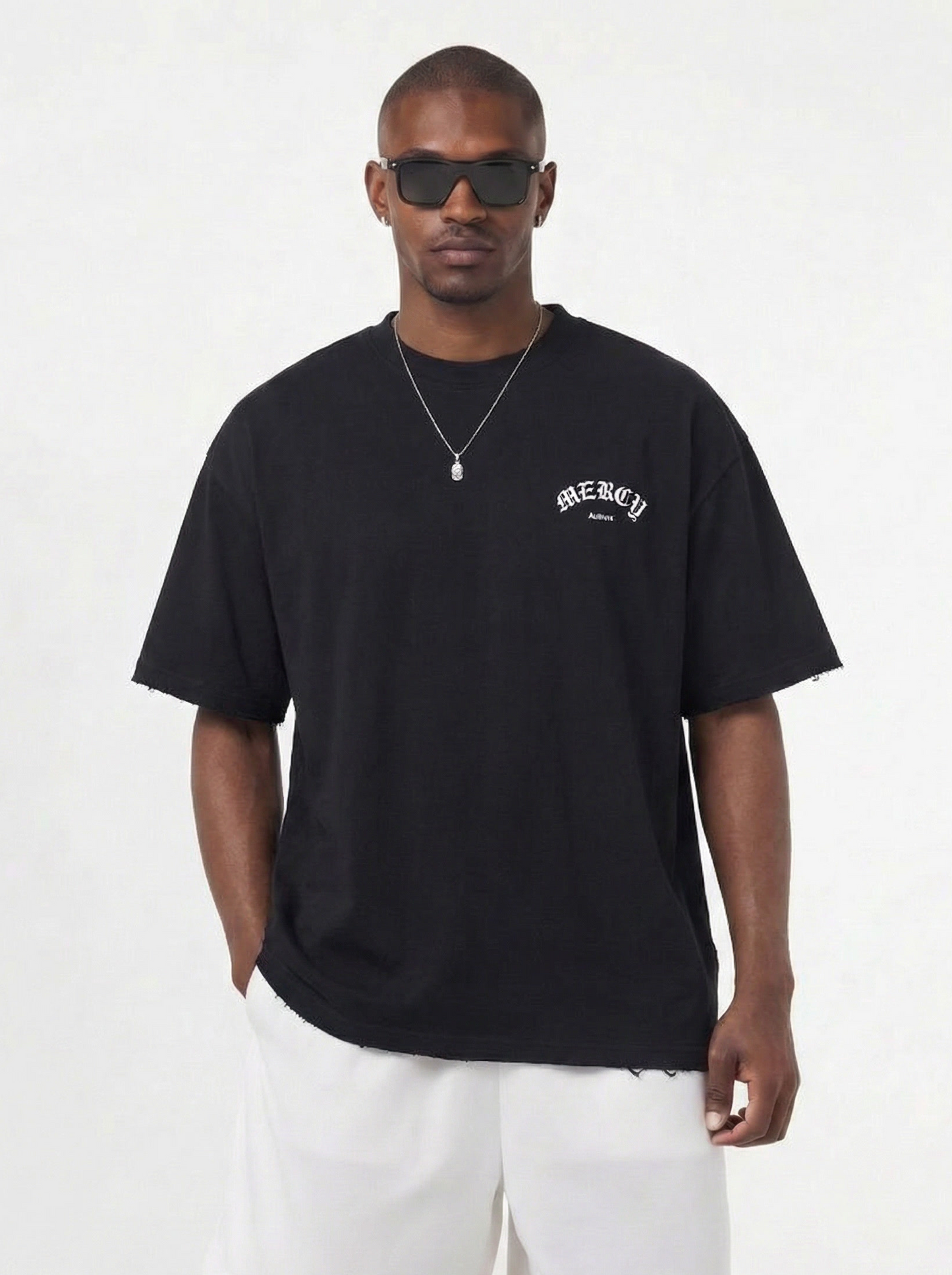 Boxy Half-Sleeve Raw-Edge T-Shirt