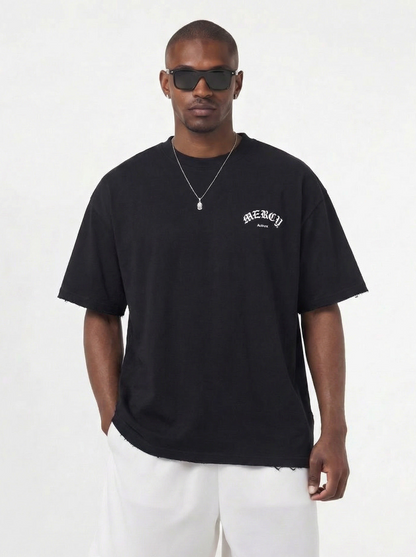 Boxy Half-Sleeve Raw-Edge T-Shirt